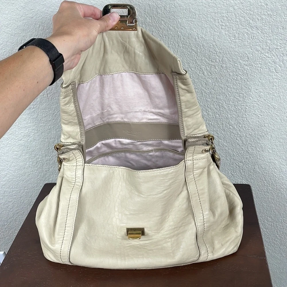 Nina Ricci Liane Leather Satchel Bag Top Handle Shoulder Strap Cream Ivory